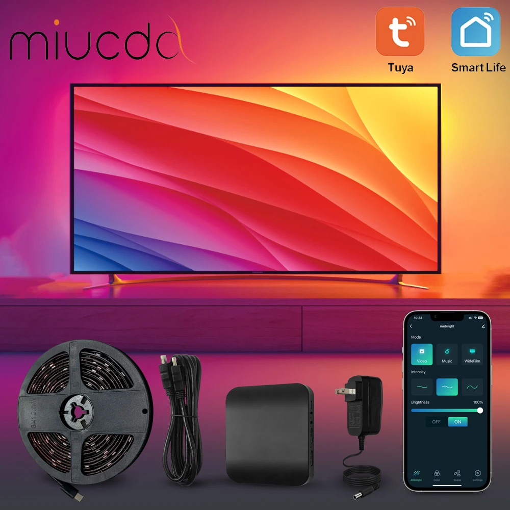 MIUCDA Tuya Wifi Smart Ambient Lighting TV Backlight HDMI 2.0 Device Sync Box Led Strip Lights Kit Alexa Voice Google Assistant