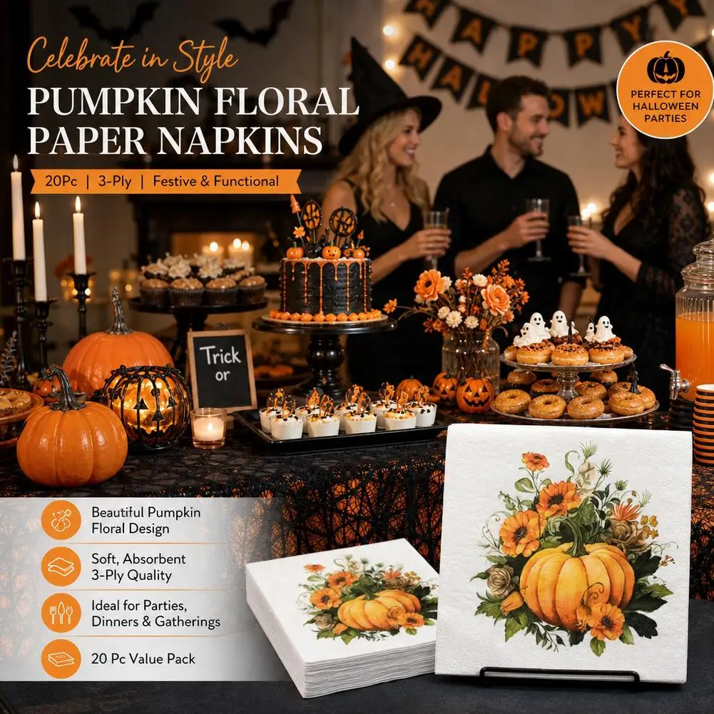 Vintage Fall Harvest Decorative Paper Napkins Pumpkin Maple Leaf Print Disposable Napkins for Decoupage Craft Home DIY Supplies