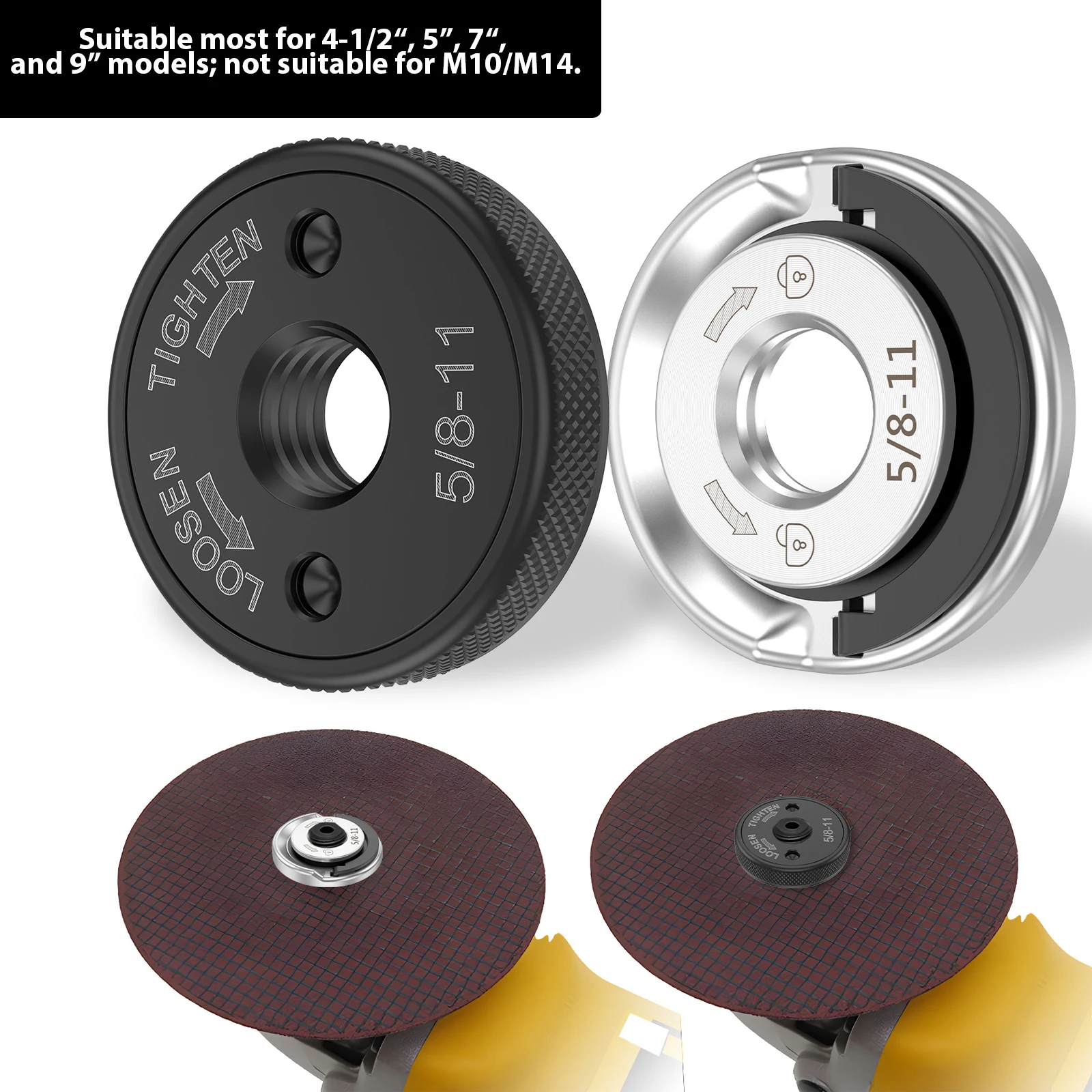 

2pcs Angle Grinder Flange Nuts with 5/8-11 Inch Thread Quick Change Locking Nut D-Ring & Knurled Arbor Nut for 4-1/2" 5" 7" 9"