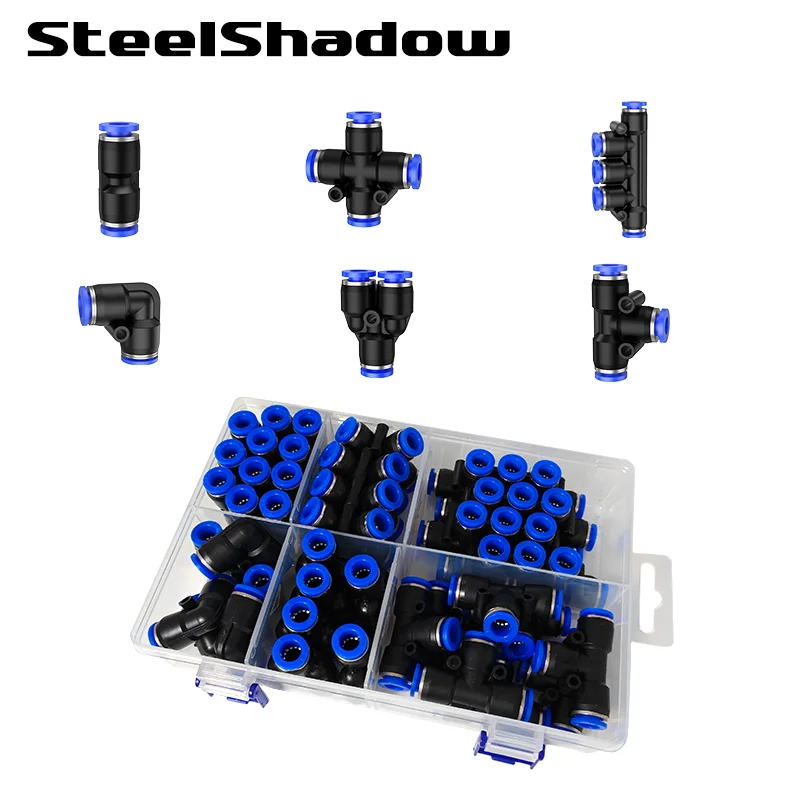 Box Set Air Straight Pneumatic Fittings PU PE PV PY PK PZA Hose Pipes Push in Quick Release Connector 6 8 10 12mm Couplings