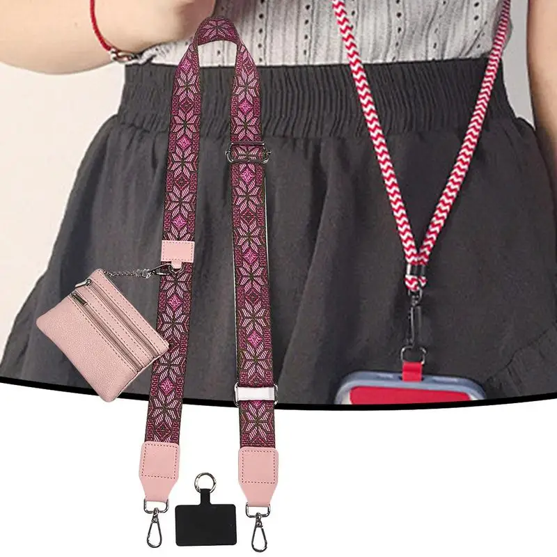 Adjustable Phone Strap With Zippered Pouch Fashion Mobile Phone Lanyard Crossbody With Wallet Anti-lost Lanyard For Women