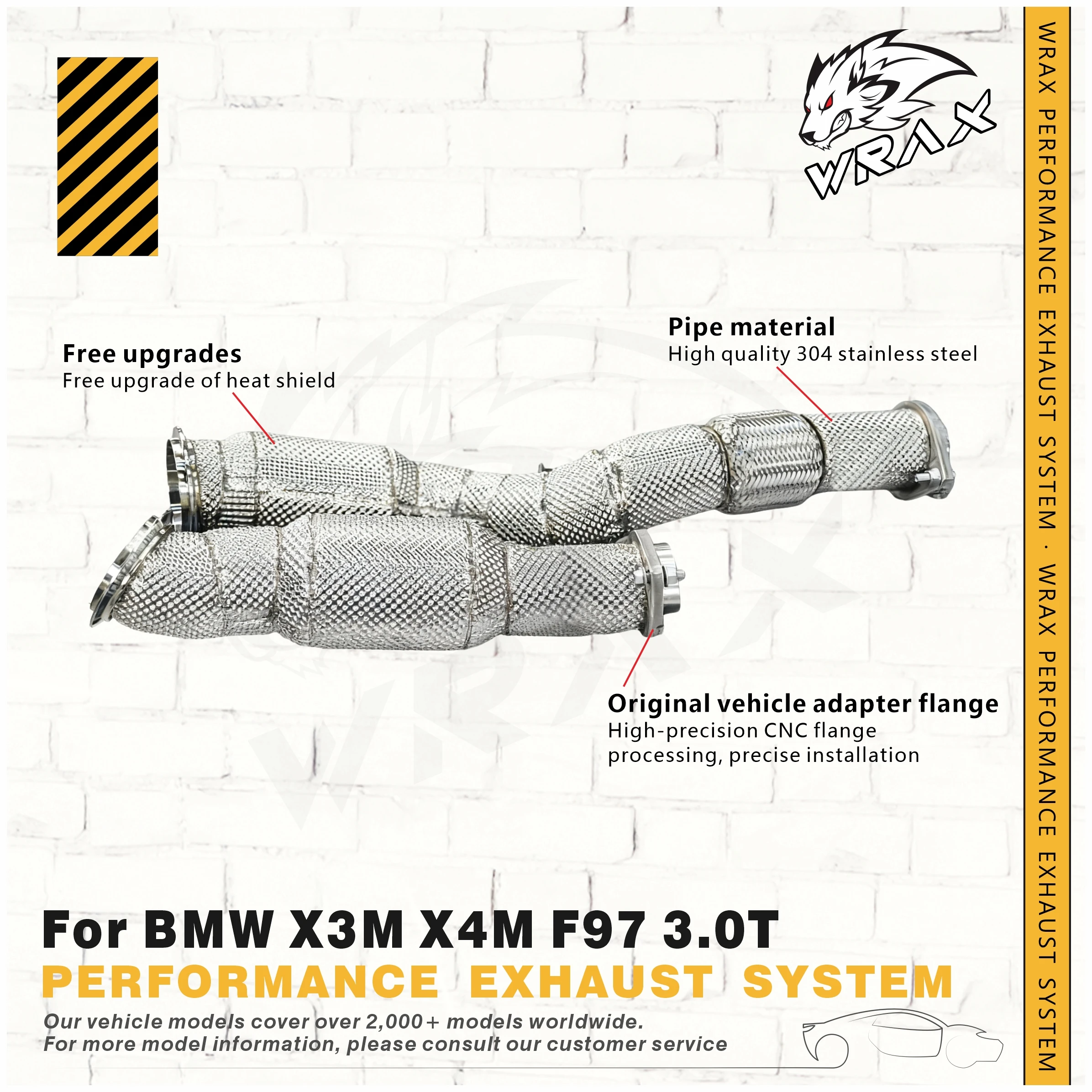 

High Flow Downpipe WRAX Exhaust for BMW X3M X4M F97 3.0T SS304 Pipe Free Upgrade of Heat Shield Support customization