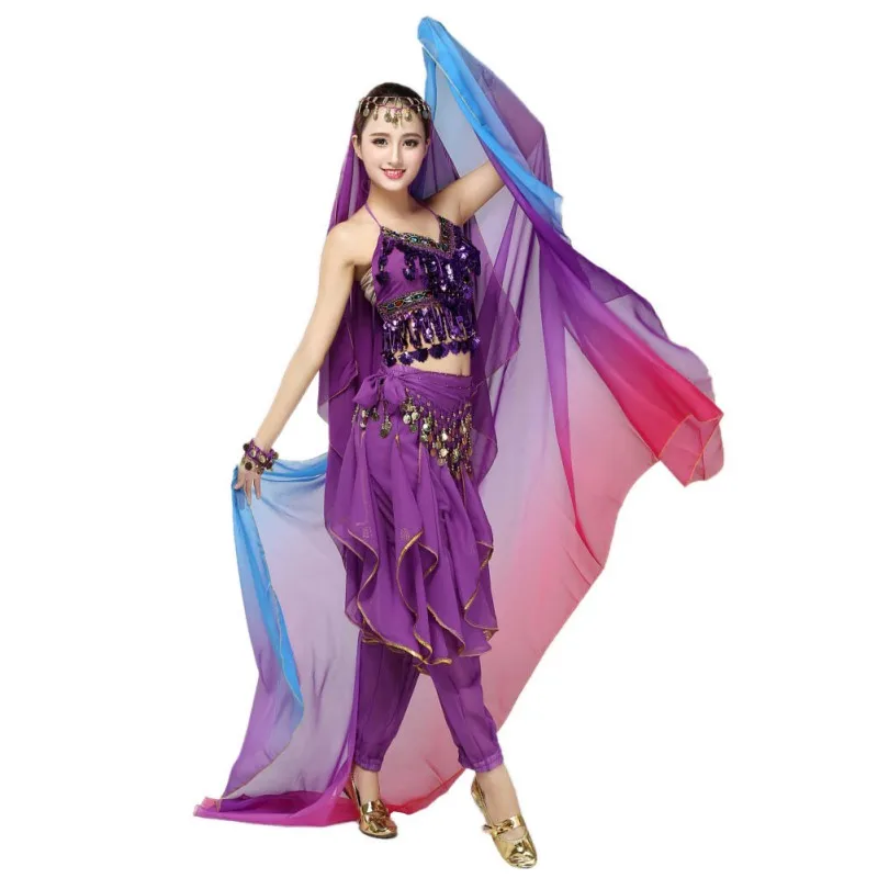 Belly Dancing For Women Simulation Silk Belly Dance Veils Dancing Hand Scarves Gradual Color Hip Scarf