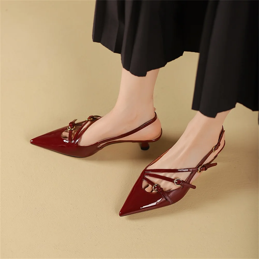 RIZABINA New Size 34-40 Women Slingback Pumps Sexy Pointed Toe Chic Thriple Belt Buckle Design Elegant Daily Thin Heel Footwear