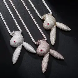 Fashion Hip Hop Long Ear Rabbit Head Pendant Iced Out Cubic Zirconia Necklace Copper Material Hip Hop Jewelry birthday Gift