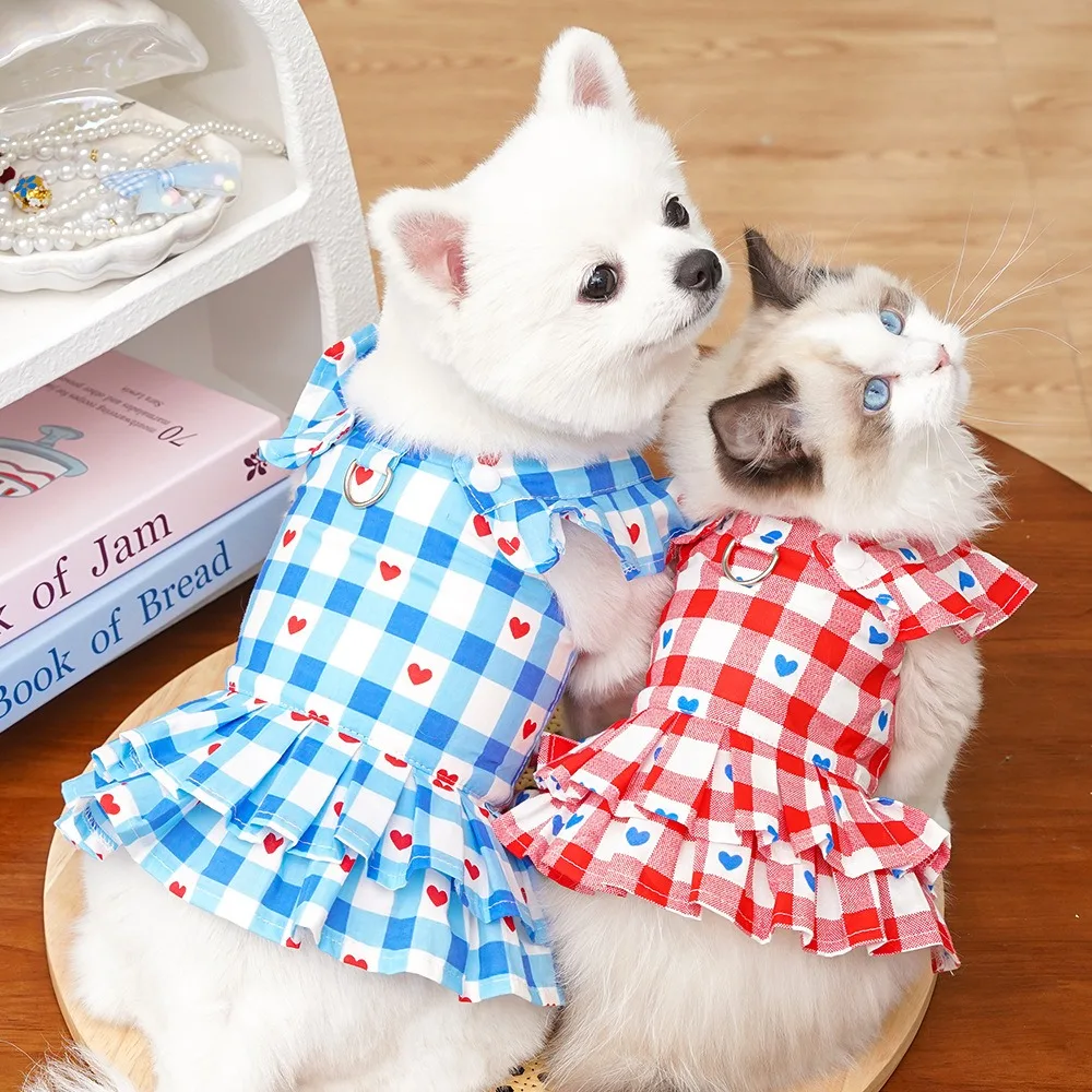 Princess-style Dog Clothes Summer Puppy Dresses Teddy  Stripe Pinafore Skirt Checked Pet Pullovers Dog Stuff