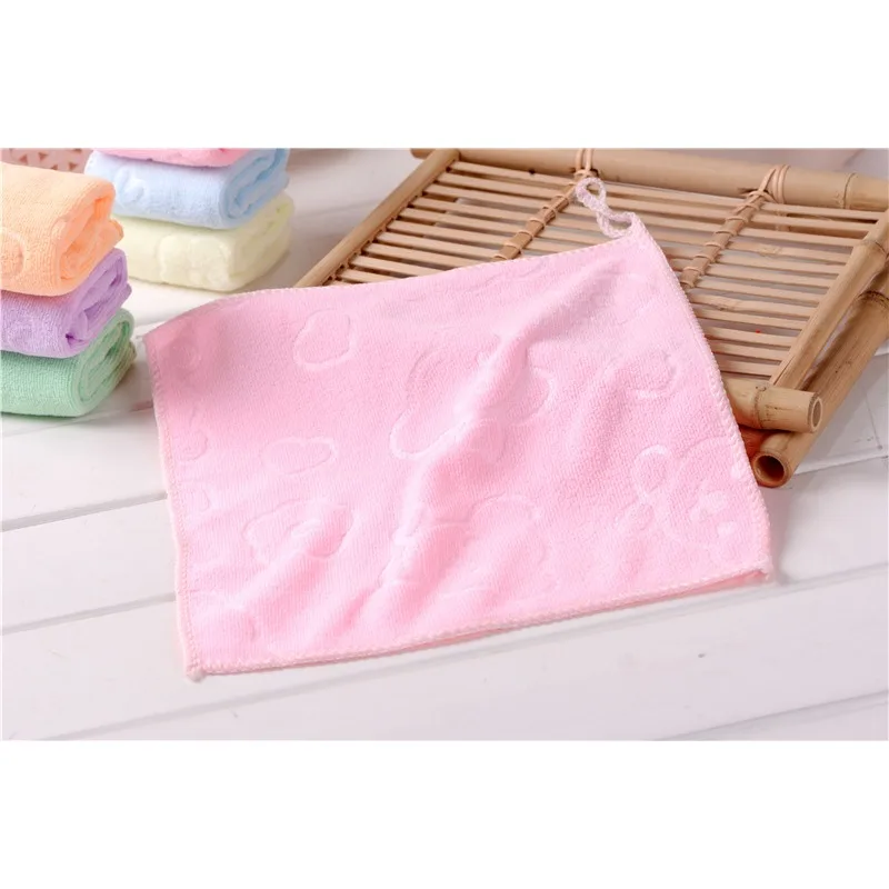 Candy Color Microfiber Kindergarten Square Children\'s Washing Hands Cleansing Soft Quick-drying Small Towel Hook Up Handkerchief