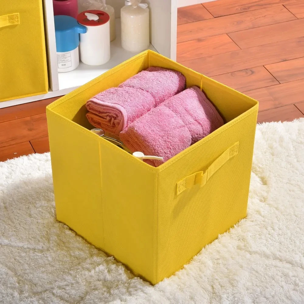 صناديق تخزين من القماش، 5 عبوات من مكعبات تخزين متينة ملونة ممتعة مع مقابض، سلال مكعبة قابلة للطي، منظمة متعددة الألوان #2