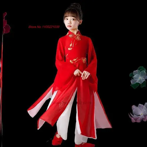 Imagen 2 del producto Vestido hanfu tradicional chino 2025, ropa de danza folclórica antigua para niños, disfraz de escenario actuación, conjunto de tops + pantalones hanfu nacionales