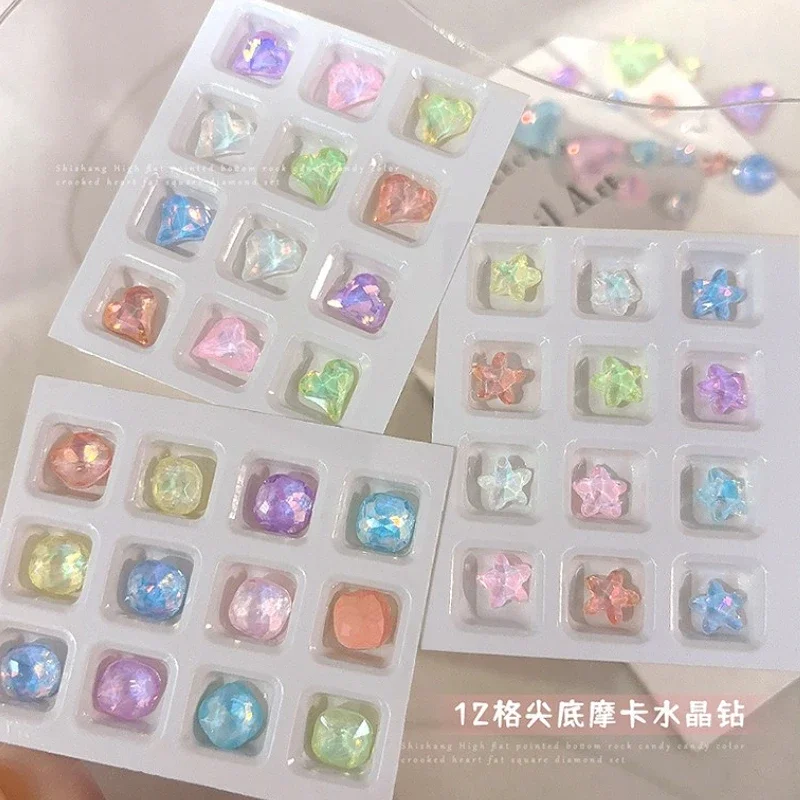 Lodowy przezroczysty zestaw cyrkonii Butterfly Star Square Drill 12 Grid Mocha Crystal Nail Art Dekoracje Akcesoria Narzędzie do manicure