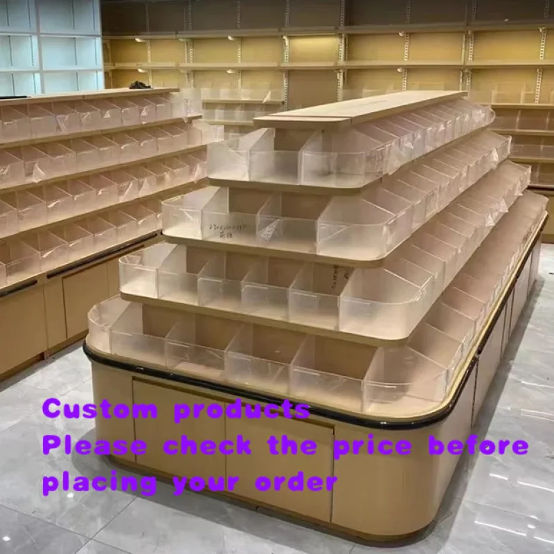 custom.Factory Customized Island Rack Bulk Weighing Cabinet Supermarket Convenience Snack Point Bulk Display Shelf