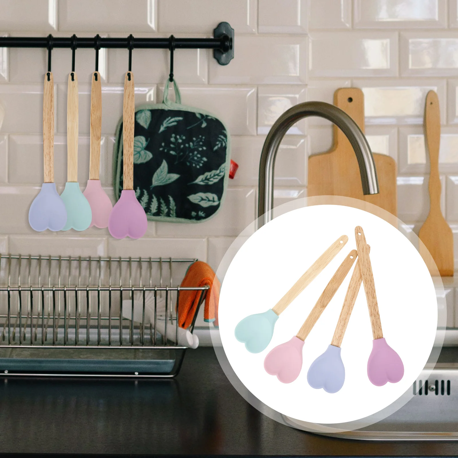

4 Pcs Heart Shaped Mixing Spoon Spoons Pink Kitchen Appliances Soup Ladle Cooking Stirring Rod