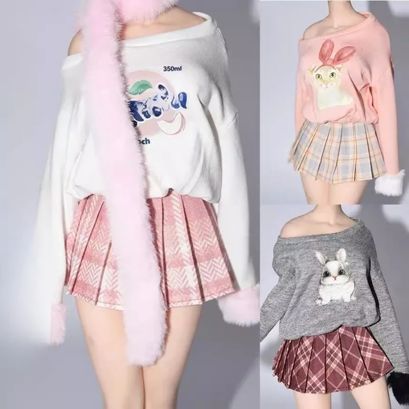 

Масштаб 1/6, милые топы с принтом, разноцветная плиссированная юбка в сетку, женская одежда, костюм, модель для 12-дюймовых фигурок солдата Tbl, тело