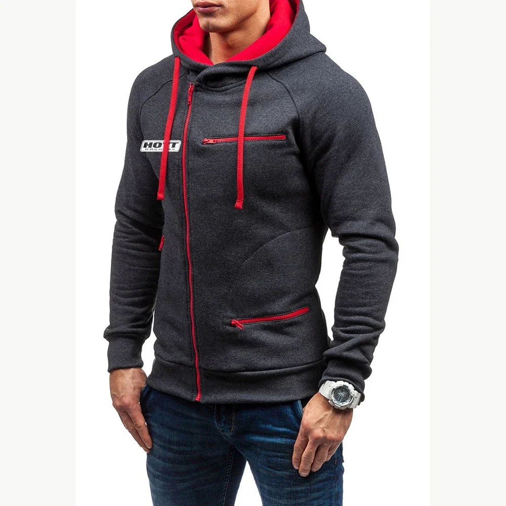 2023 New Men Hoyt Archery Autumn Winter Hoodie Sweatshirt Gym Jacket Hooded Zip Up Jumper Outwear Solid Color Pockets Sportswear