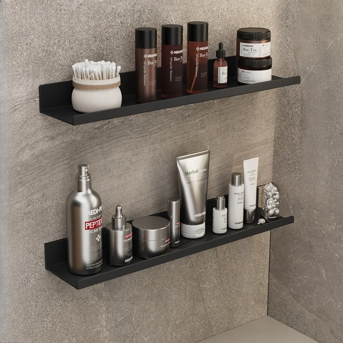 Bathroom Rack, Non-perforated Wall-mounted Storage and Finishing Rack, Grey/Black/White 30/40/50 cm