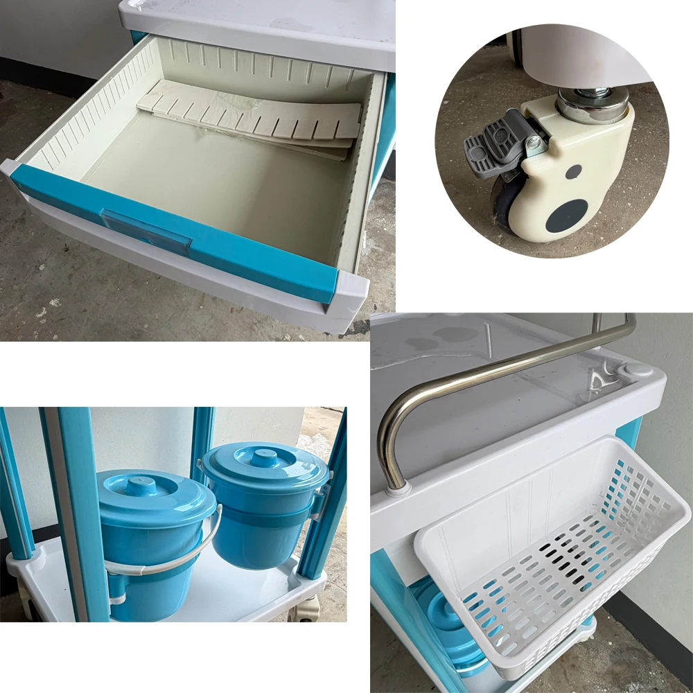 Lightweight ABS Medical Treatment Cart Lockable Drawer Dual-Bin StorageHospital Trolley Waste Bin Holder Silent Casters - view 4