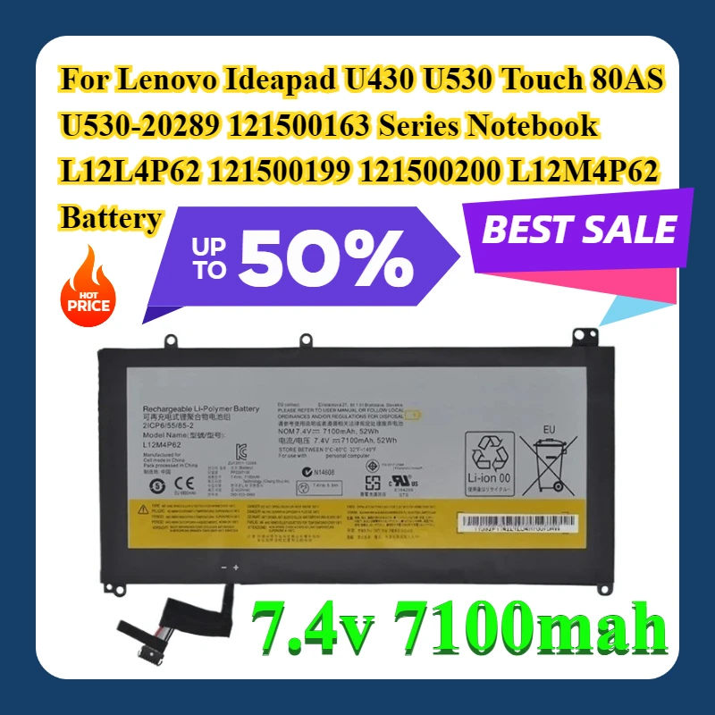 

For Lenovo Ideapad U430 U530 Touch 80AS U530-20289 121500163 Series Notebook L12L4P62 121500199 121500200 L12M4P62 Battery