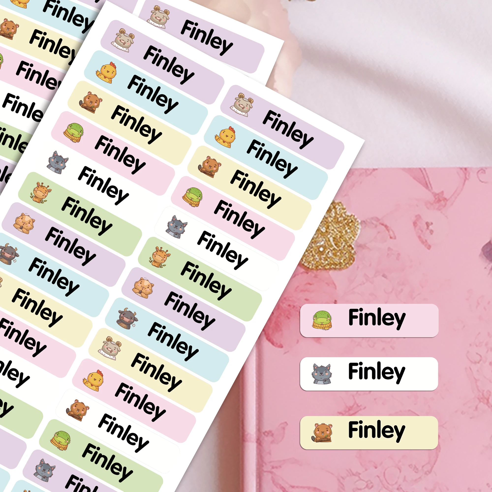 Personalized Name Tags Stickers Animal Patterns Waterproof Name Labels Kids Name Stick Custom School Daycare Camp Nursery Label