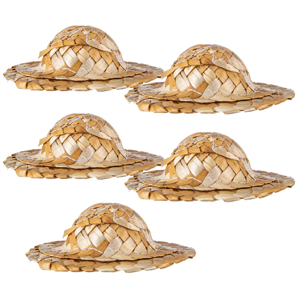 

5Pcs Small Straw Hat Drink Toppers Miniature Cocktail Glasses Ornaments for DIY Party Festival Engagement Anniversary Home Bar