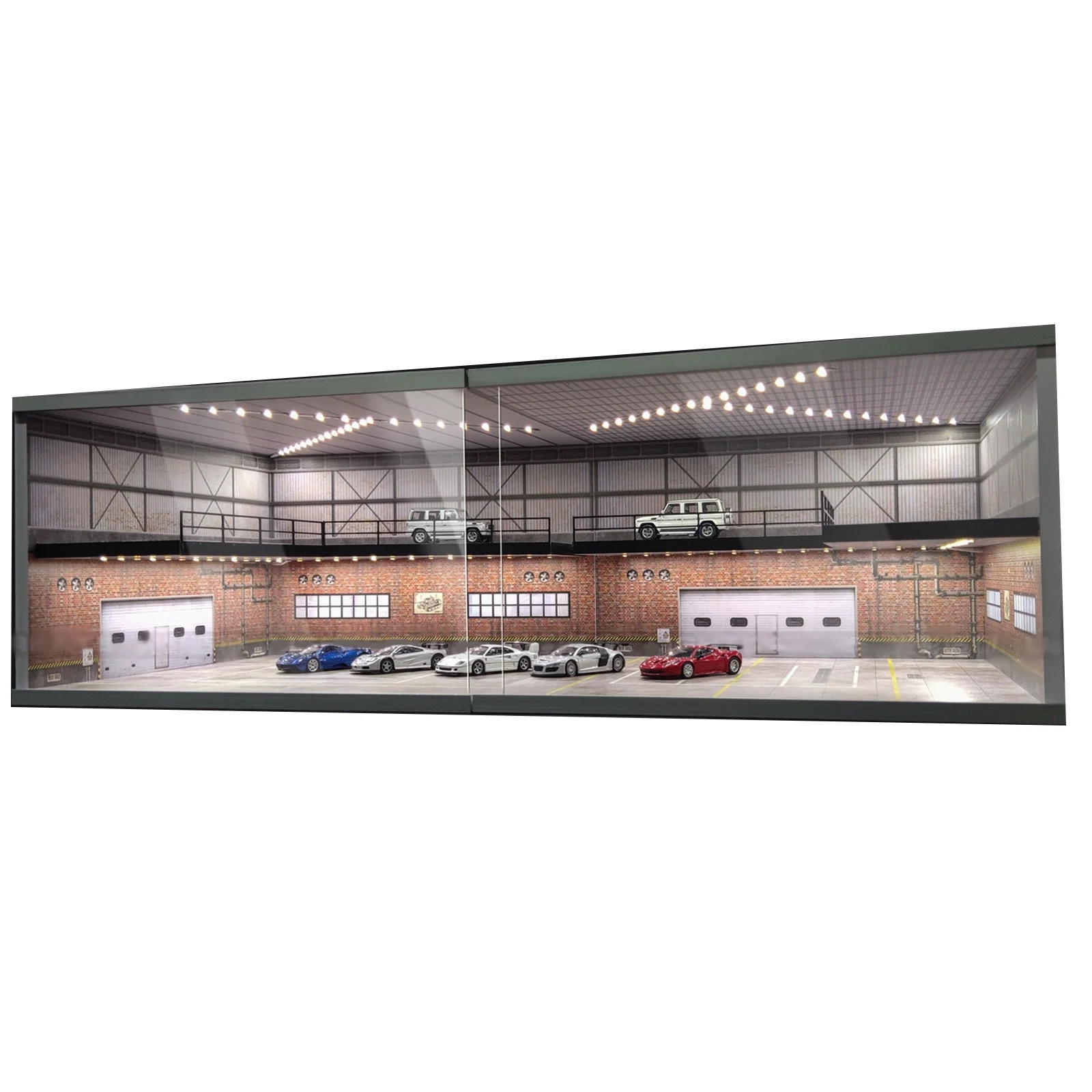 1/64 Double Diorama Layered Model with Lights Exhibition Hall Garage Storage Display Cabinet Scene Model