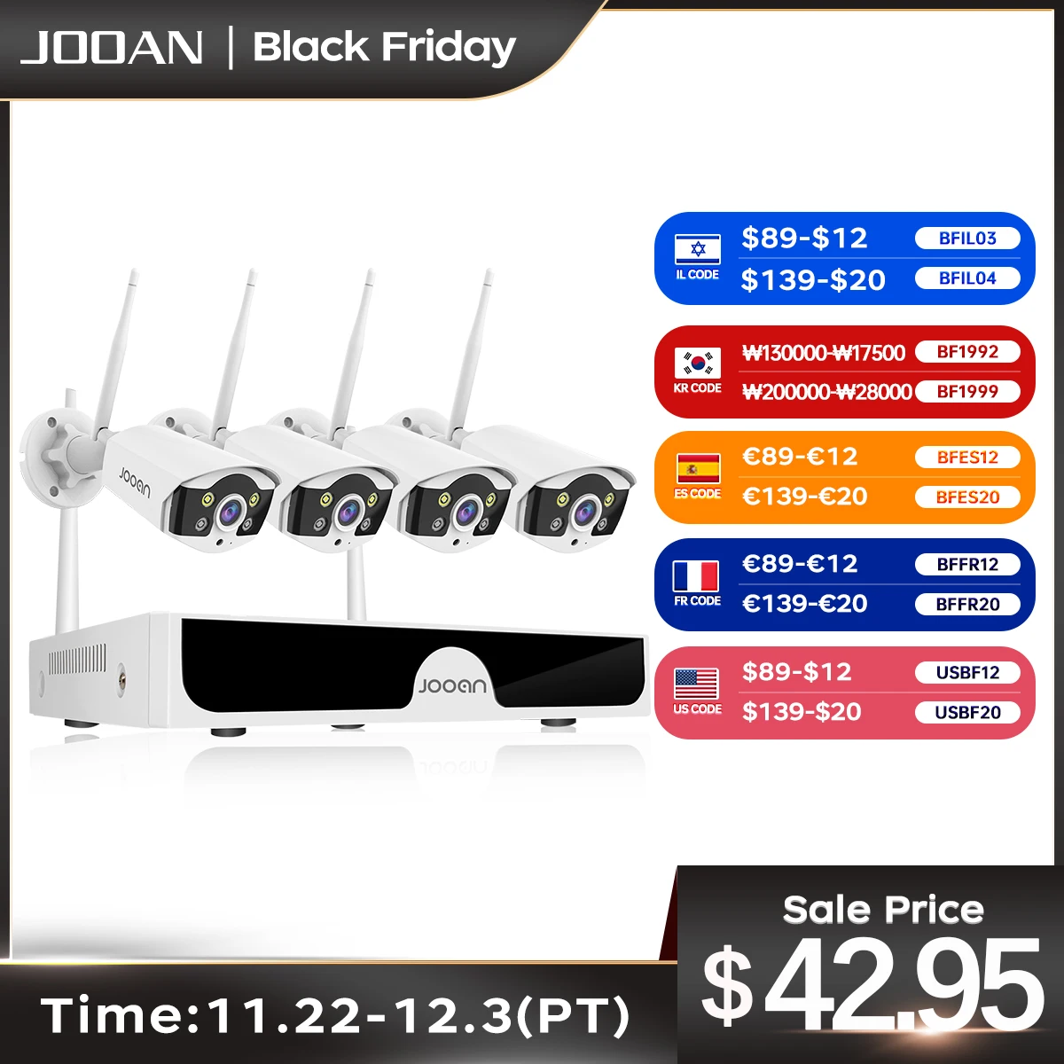 Jooan 3MP 5MP WiFi CCTV System 10CH NVR Security Camera System Two Way Audio Outdoor Wireless IP Cameras Video Surveillance Kit