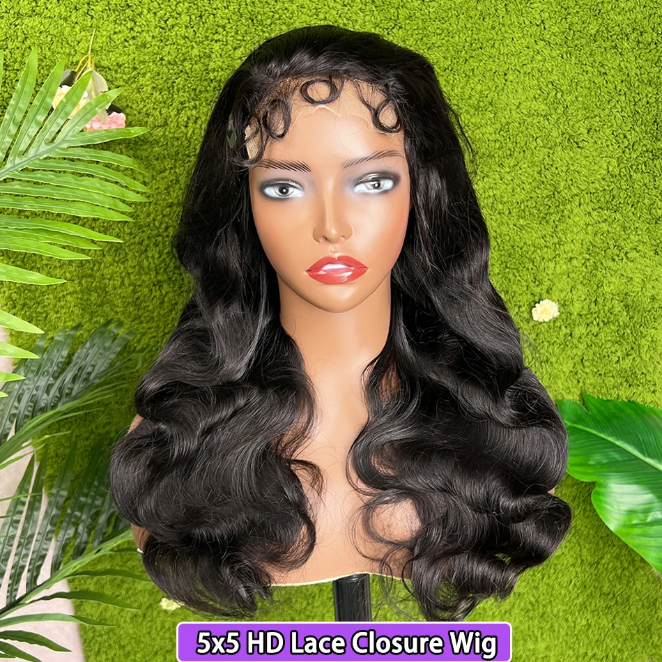

Парик из натуральных волос с HD-кружевной застежкой 5x5, волнистый (Body Wave) # Натуральный цвет 1B, плотность 200, предварительно выщипанные, обесцвеченные узлы, вьетнамские необработанные натуральные волосы