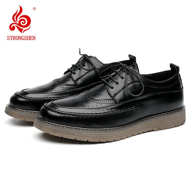 

STRONGSHEN Men Casual Handmade Leather Shoes Formal Shoes Fashion Brogue Business Shoes Oxford Male Walk Shoes Chaussure Homme