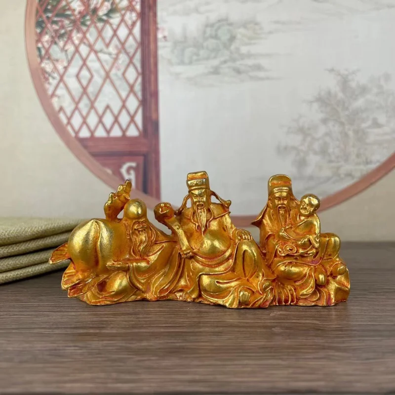 

Antique Bronze Gilding Fu Lu Shou San Xian Ornaments Auspicious Ruyi Alloy Old Bronze Home Living Room Decor Ornaments