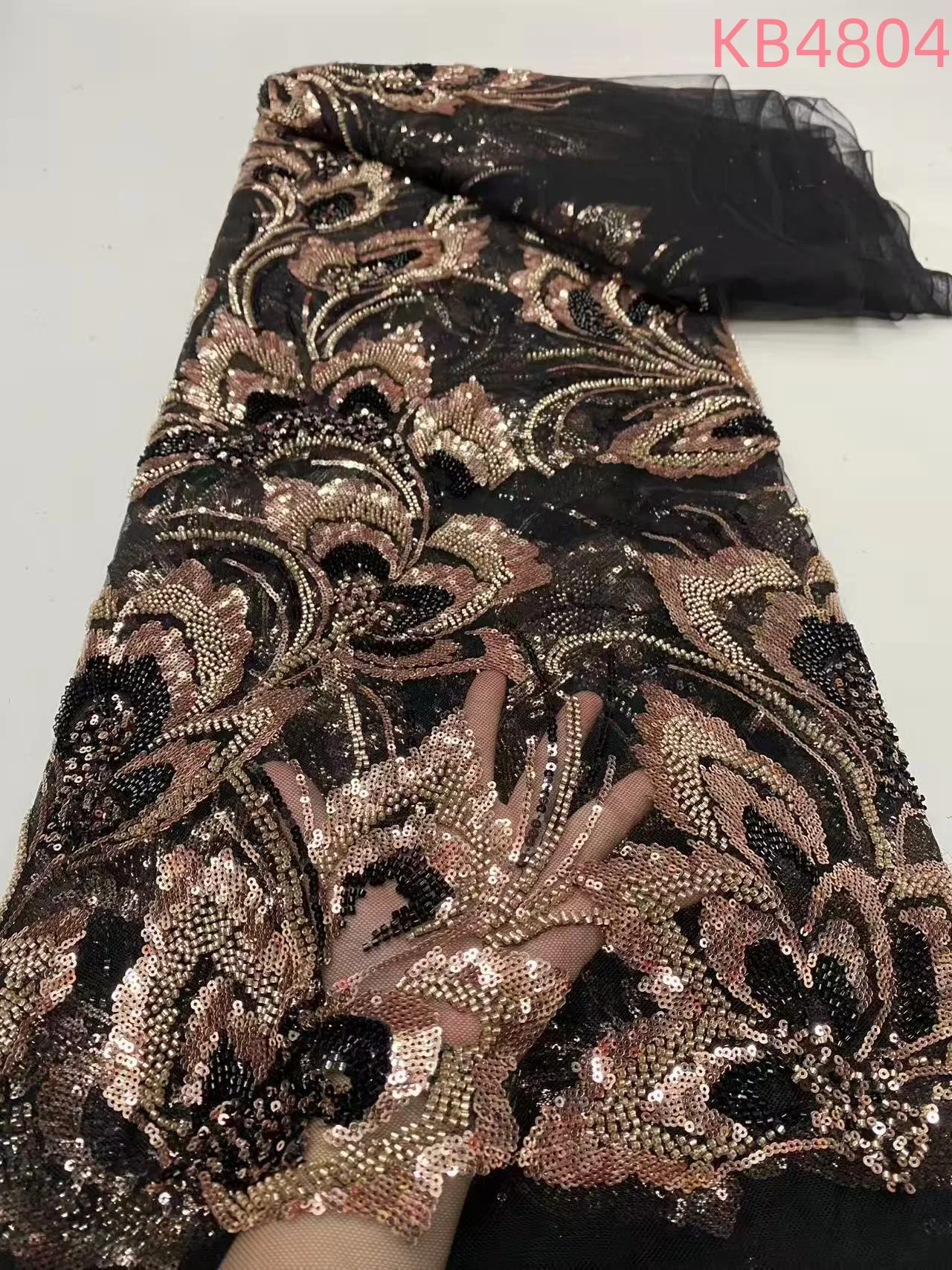 

Black And Gold Fabric With Beads African Lace Fabric 5 Yards High Quality 2025 Green Sequins Tulle Lace Fabric For Sewing KB4804