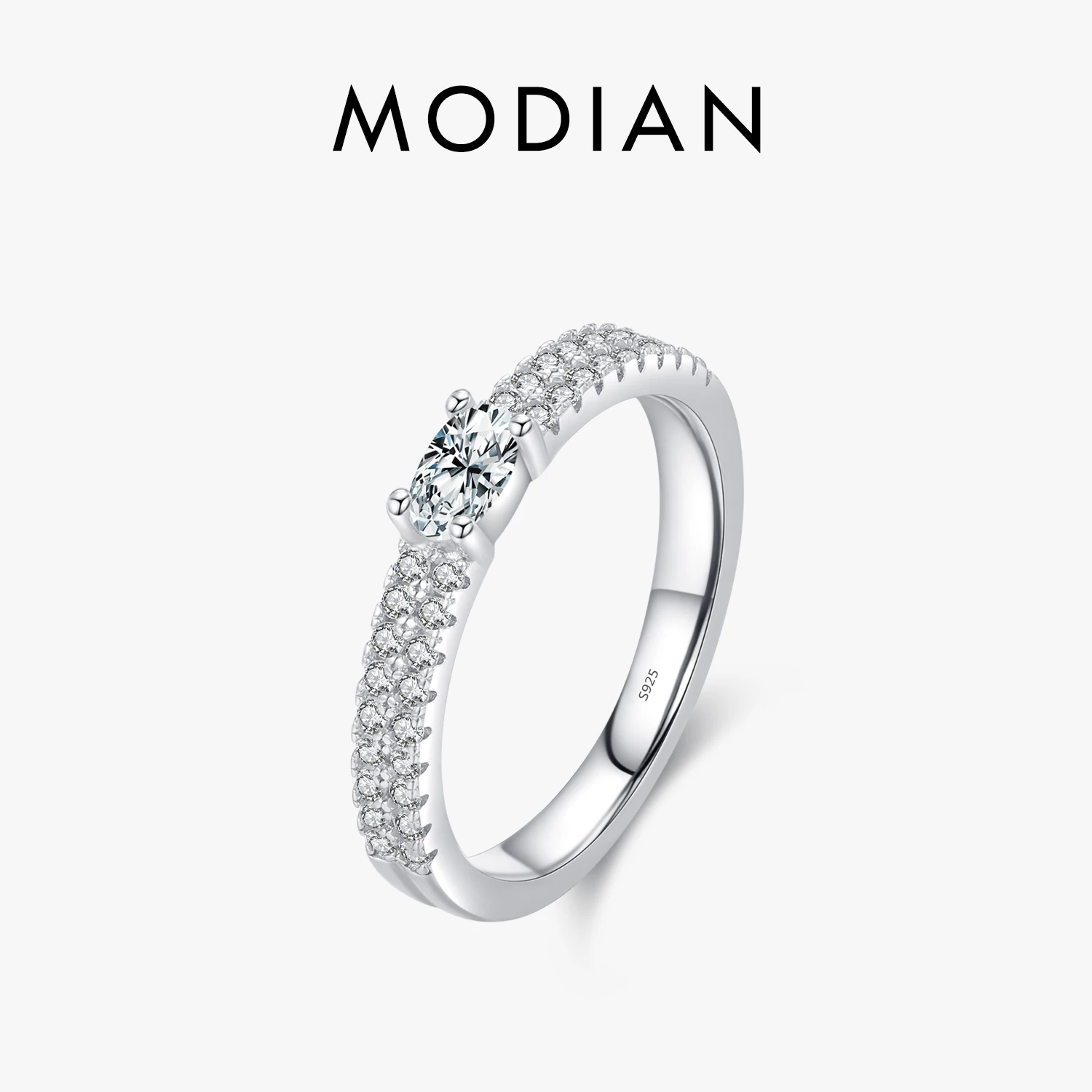 

MODIAN 925 Sterling Silver Sparkle Oval Zircon Finger Ring For Women Basic Anniversary Valentine's Day Gift Fine Jewelry