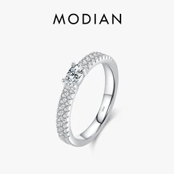 MODIAN 925 Sterling Silver Sparkle Oval Zircon Finger Ring For Women Basic Anniversary Valentine's Day Gift Fine Jewelry