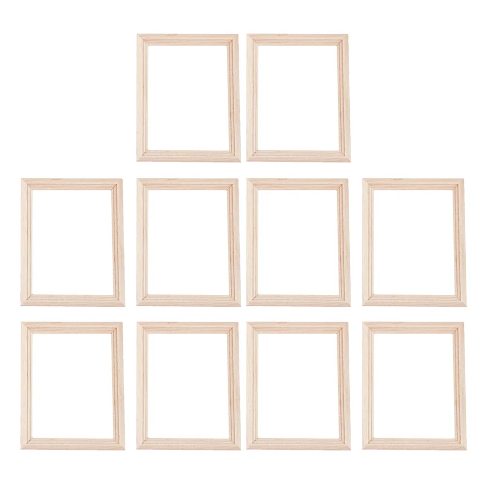 

10 Pcs Mini Photo Frame Model Decor Miniature House Wood Picture Decorative Props Accessory