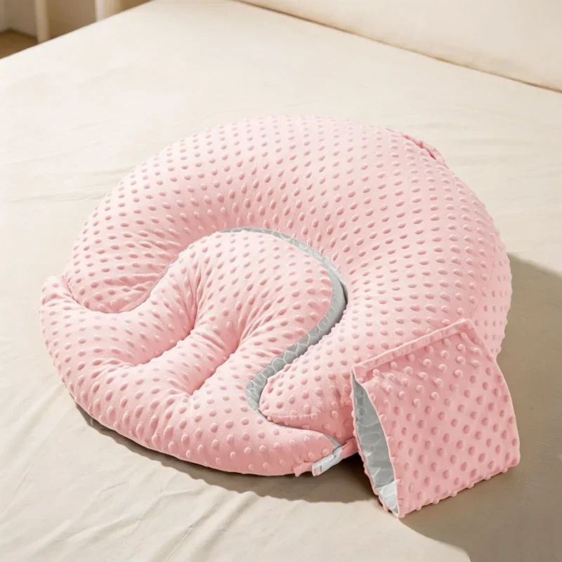 Pink Bobble Fleece Arc Sloped Pillow Four‑Season Dual‑Sided Removable Washable Throw Cushion for Home Relaxation