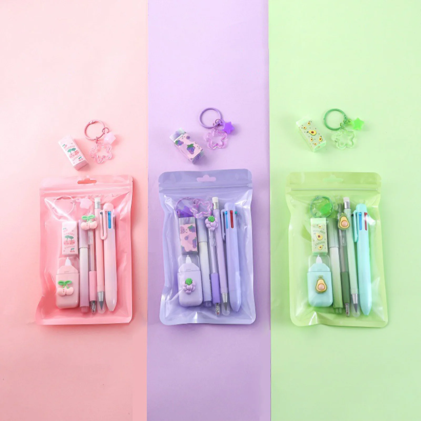 7pcs Stationery Set Cute Fruit Style School Supplies Kit for Kids Girls Boys Students Gift Set Colorful School Stationary Kits