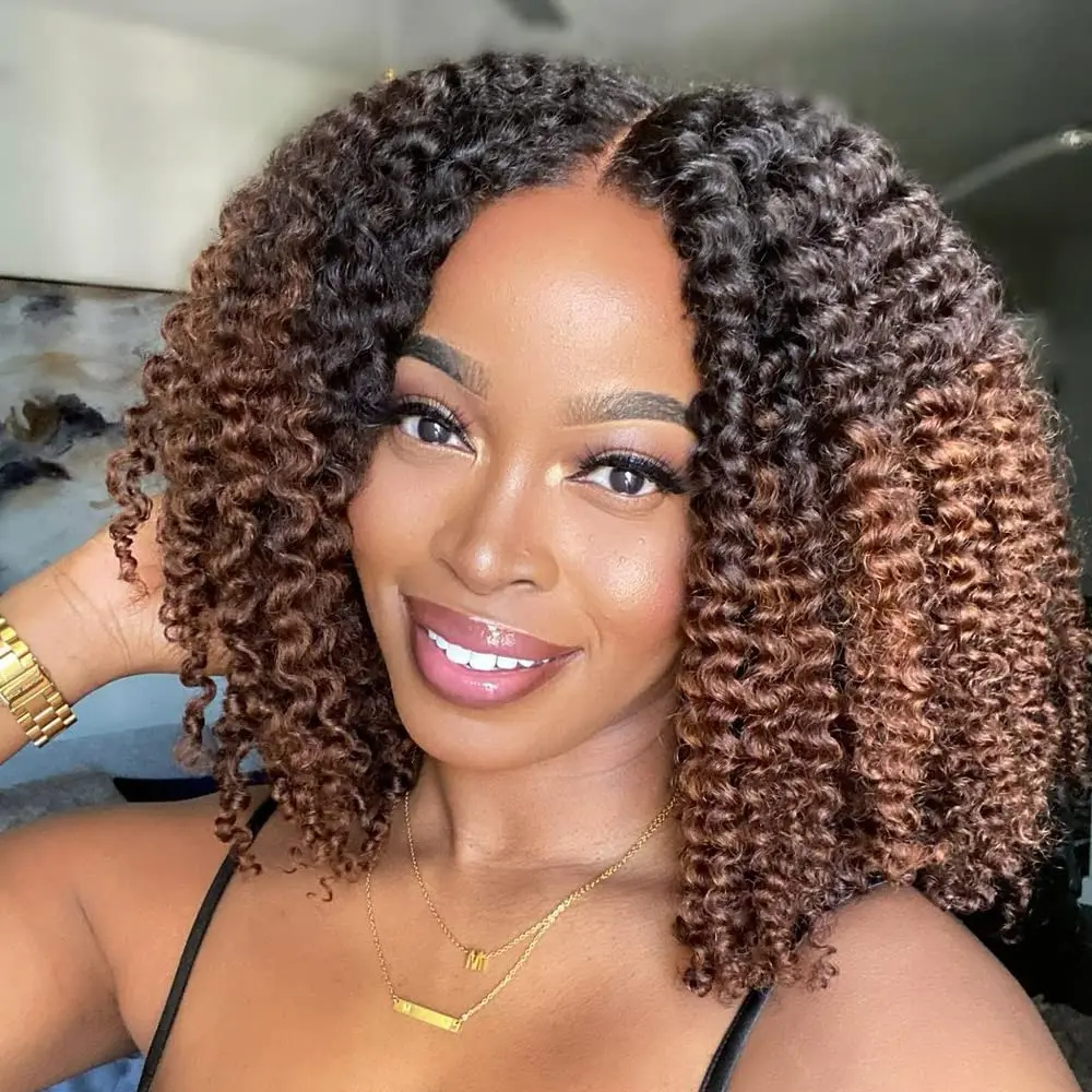 12''Short Hair Afro Kinky Curly Wig  For Black Women ladies Cosplay Lolita Synthetic Natural Glueless Brown Mixed Blonde Wigs