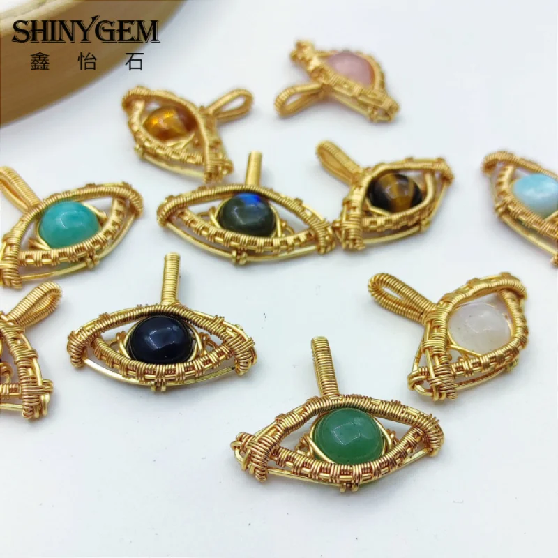 

Shinygem Natural Crystal Hand-Wrapped Eye Pendant Necklace For Women Charms Jewelry Jewelry Creation Charms