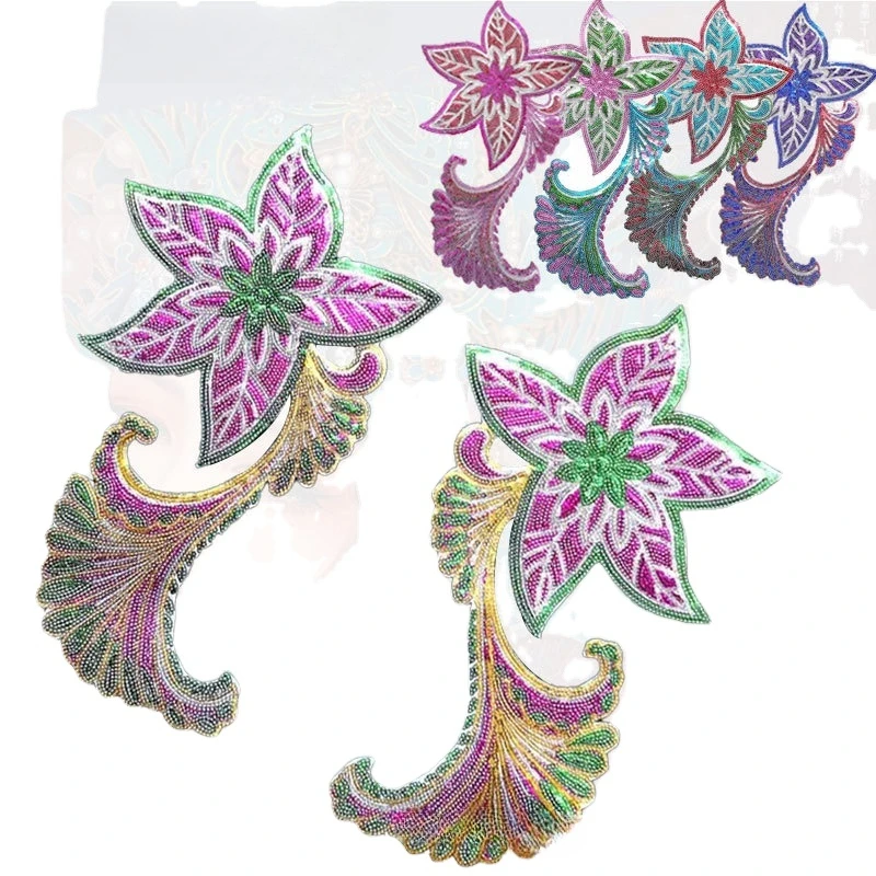 10pcs/Lot Luxury Sequin  Embroidery Patch Plum Peacock Tail Opera Stage Costume  Performance Dress Craft Diy Accessors Applique