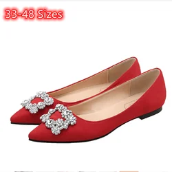 Cinderella Snow Crystal Buckle Wedding Shoes In Yellow Red Royal Blue Pointy Toe Flock Bride Flats For Dress 2024 New Arrivals