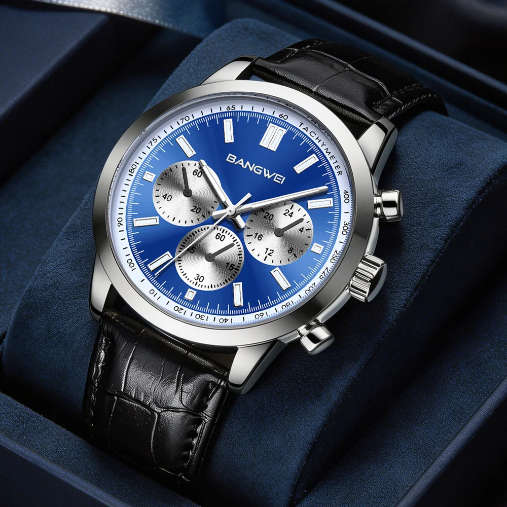 BANGWEI Luxury Man Wristwatch Luminous Chronograph Decoration Dial Men's Quartz Watches Reloj Hombre