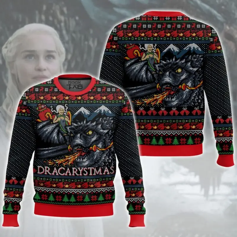 

Dracarystmas Game of Thrones Christmas Ugly Sweater Funny Holiday Party Pullover Oversize Sweater for Men Women Xmas Gift 2026