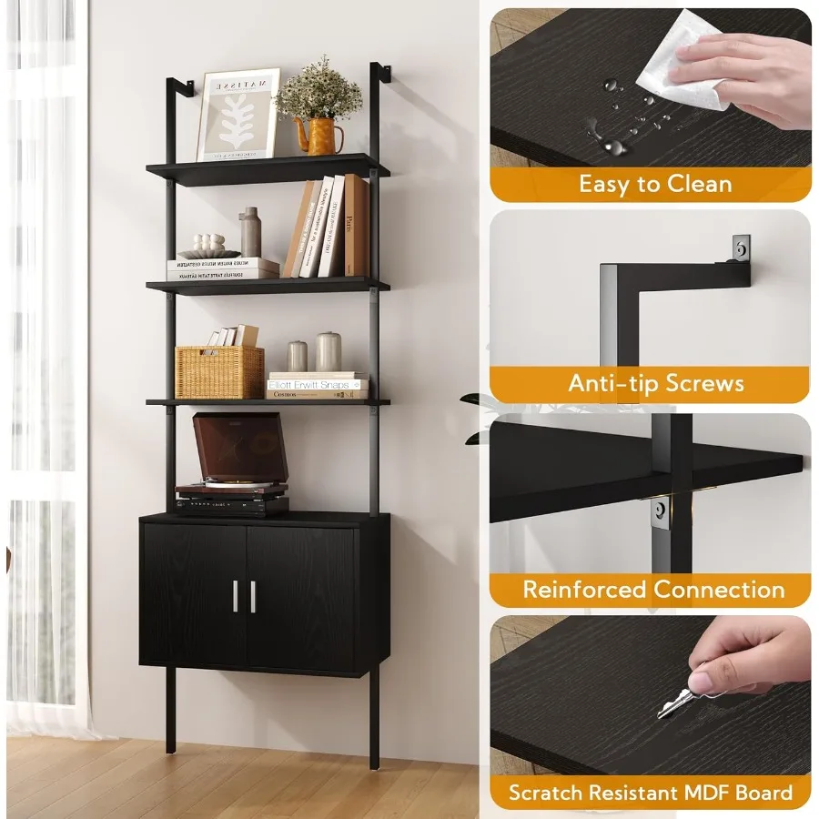 رف كتب بطول 5 طبقات مع خزانة 73 رف كتب سلم حديث مثبت على الحائط يتميز بإطار معدني ثابت رف عرض مفتوح لـ B