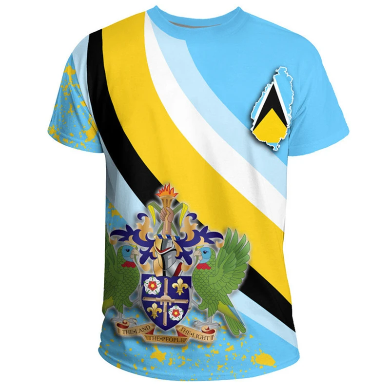 Saint Lucia Flag Map 3D Print T Shirt For Men Clothes Fashion Male T-Shirt National Emblem Tshirt Independence Day Tee Women Top