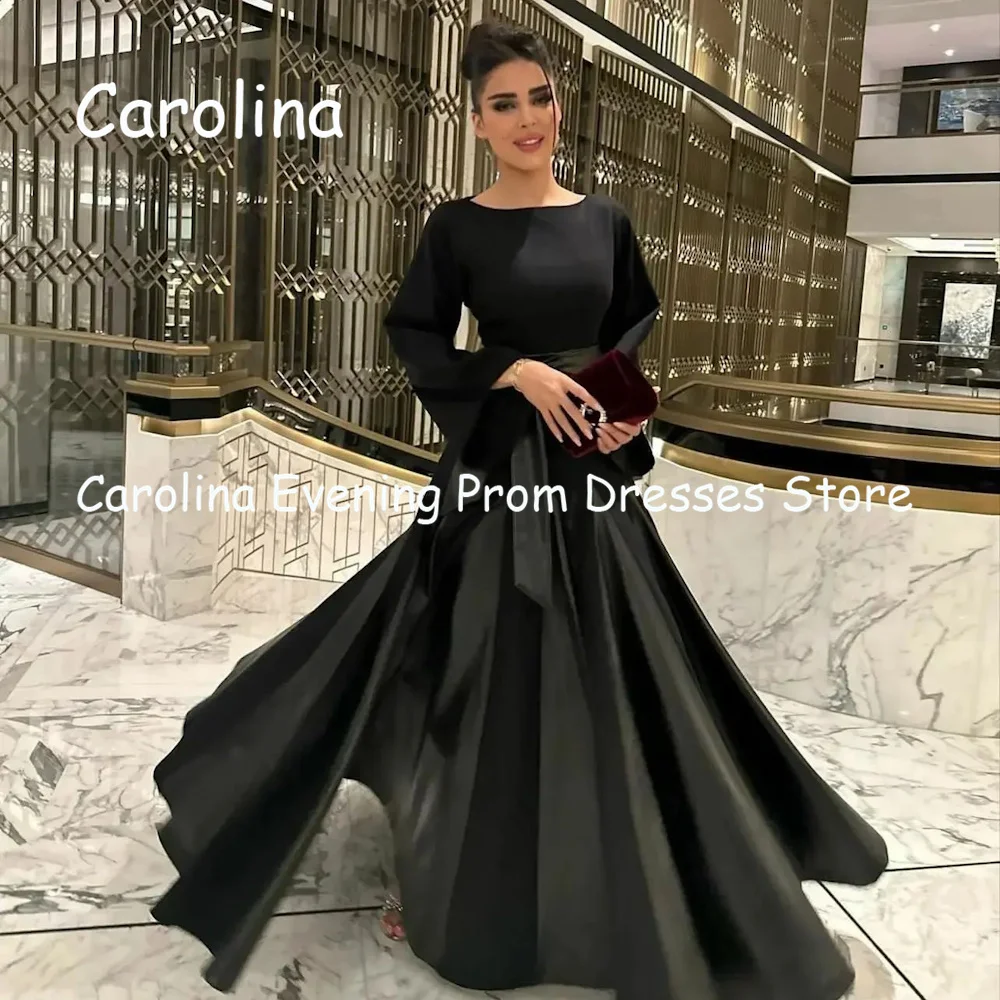 

Carolina Satin A-line O-neck Pleats Floor Length Luxury Prom Gown Evening Formal Elegant Pretty Party Dress for Women 2023