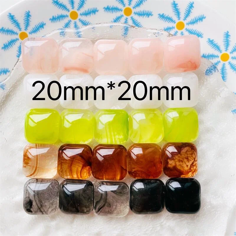 Wholesale 100pcs/lot 20mm color print geometry square shape resin cabochon beads diy jewelry accessory