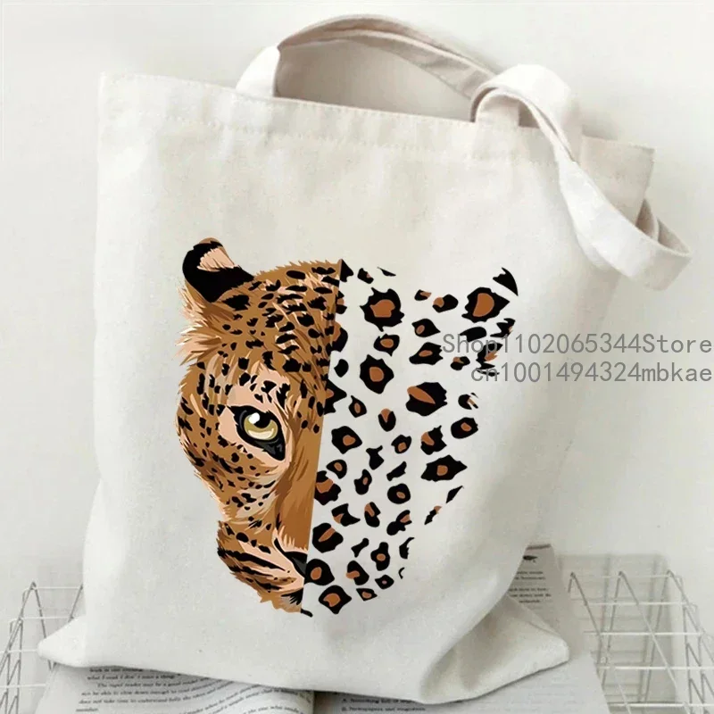 Leopard Tiger Print Tote Bags for Women Men Canvas Animals Handbags Harajuku Wild Tiger Shopping Bag Reusable Teen Shoulder Bags