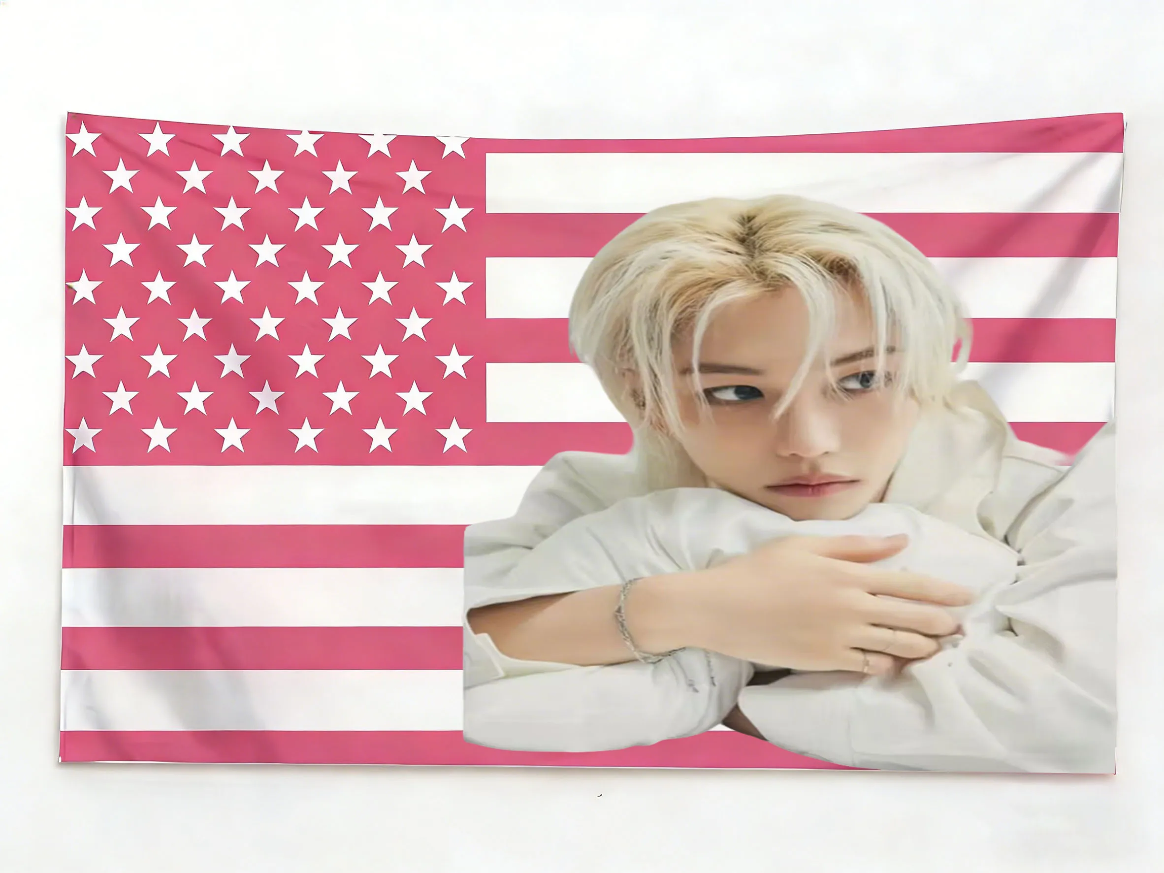 1PC SKZ Felix Perfect Appearance Tapestry Pink American Flag Tapestry K-pop Music Banner Tapestry Suitable For Bedroom Dormitory