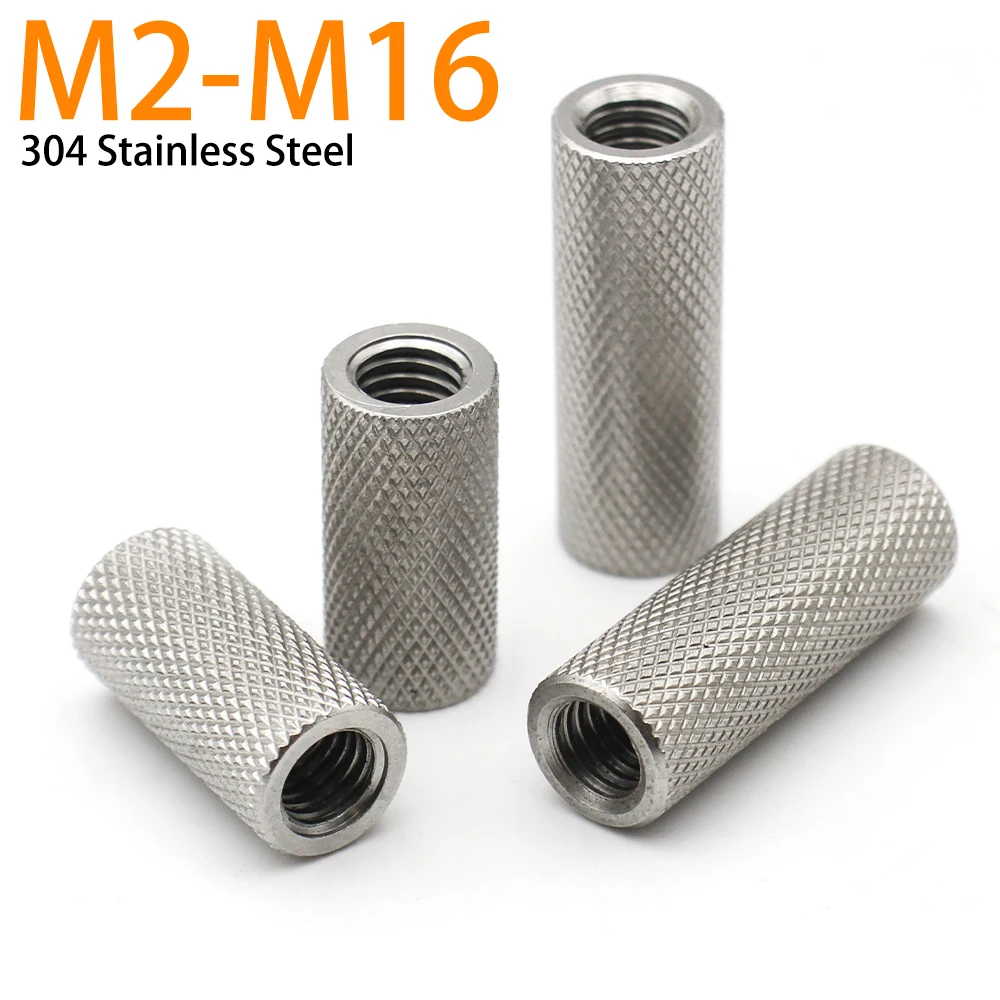 

1-10pcs M2 M2.5 M3 M4 M5 toM16 304 Stainless Steel Adjustment Nut Extended Cylindrical Flat Head Knurled Hand Screw Nut Mesh Nut