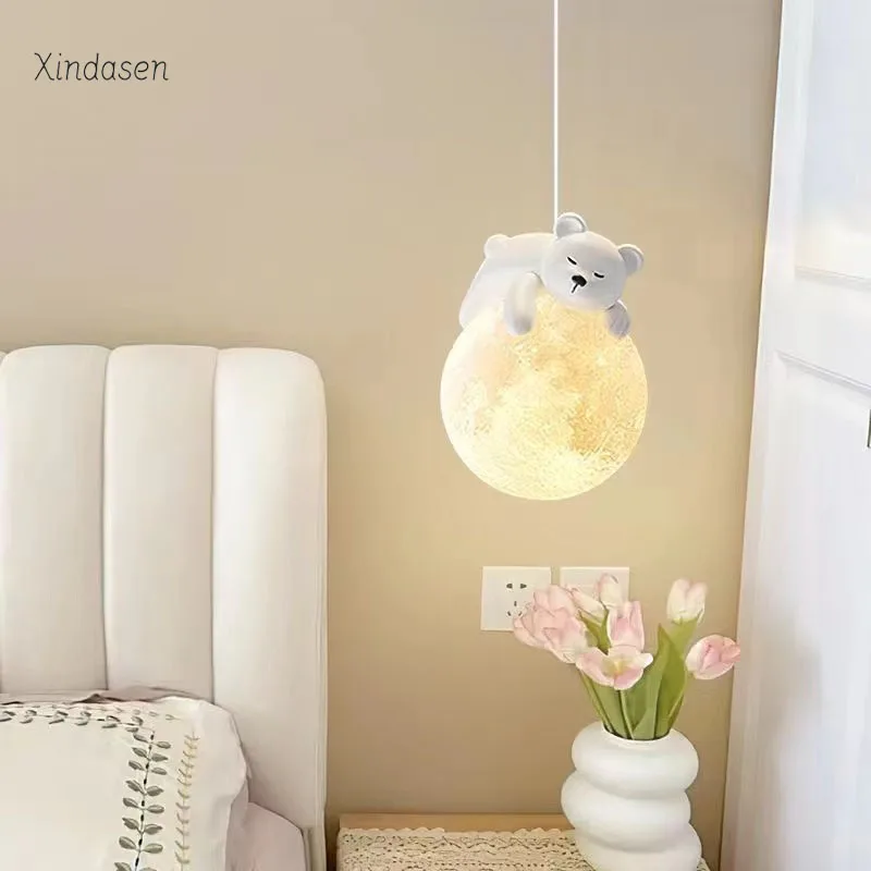 

Children's Room Little Bear Pendant Lights LED Modern Home Decor Cute Cartoon Chandelier For Kids Bedroom Bedside Hanging Lamp
