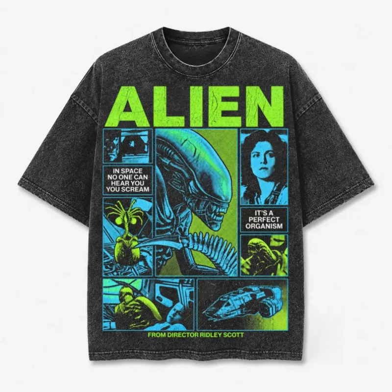 Alien 1979 Vintage Movie Alien in Space Horror Retro Sci Fi T-Shirt Vintage Graphic Tee Washed Oversized Unisex Movie Fan Gifts