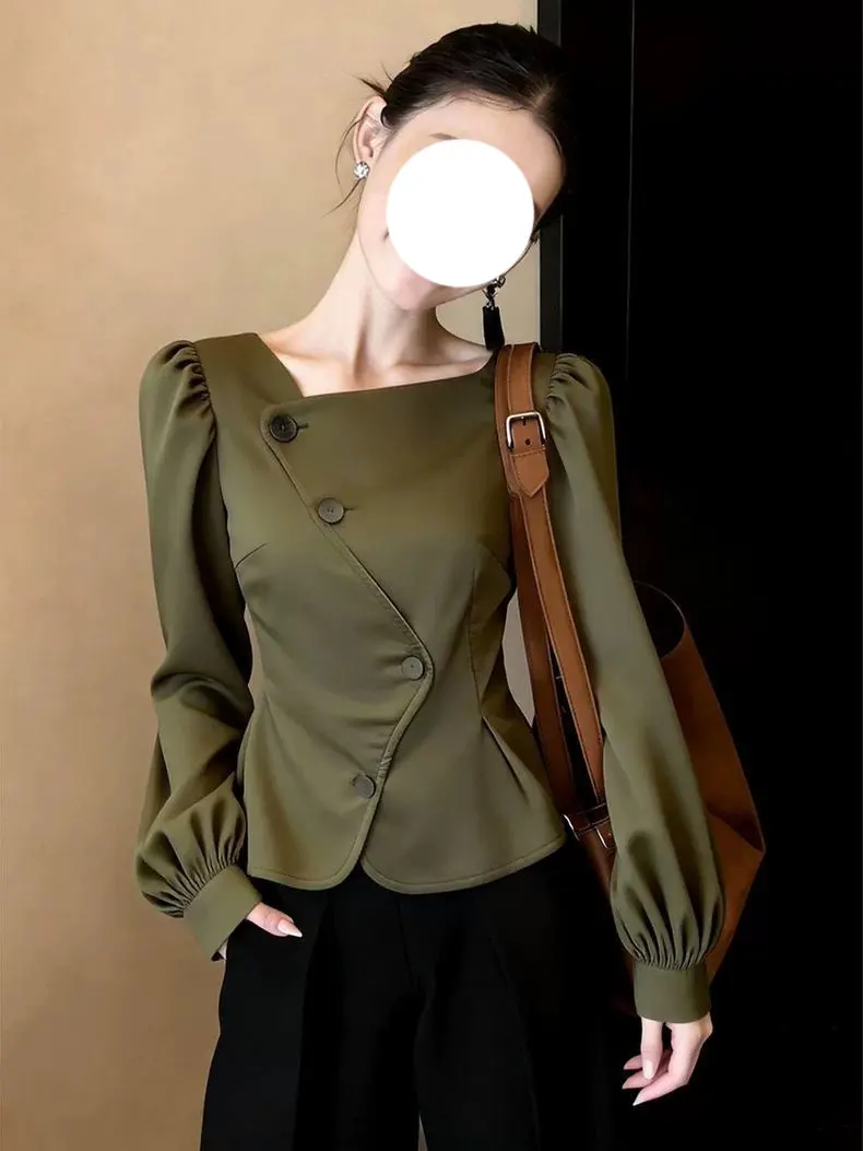

Retro Forest Sle Women's Slim Fit k een Top Asymmetrical Button Cardigan Spring 2026 Casual Sle Long Sve Polyester